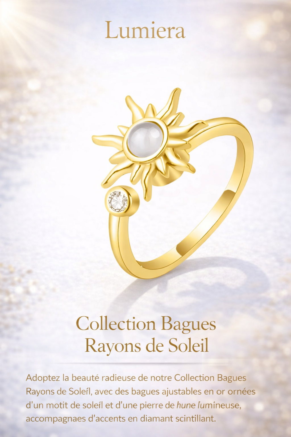 Collection Rayons de Soleil – Bague Ajustable en Argent & Or