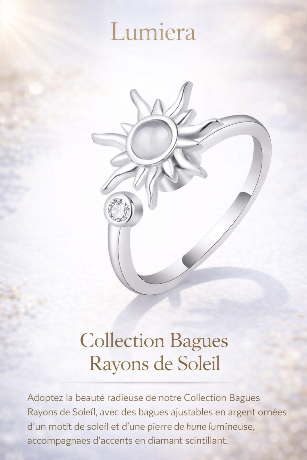 Collection Rayons de Soleil – Bague Ajustable en Argent & Or