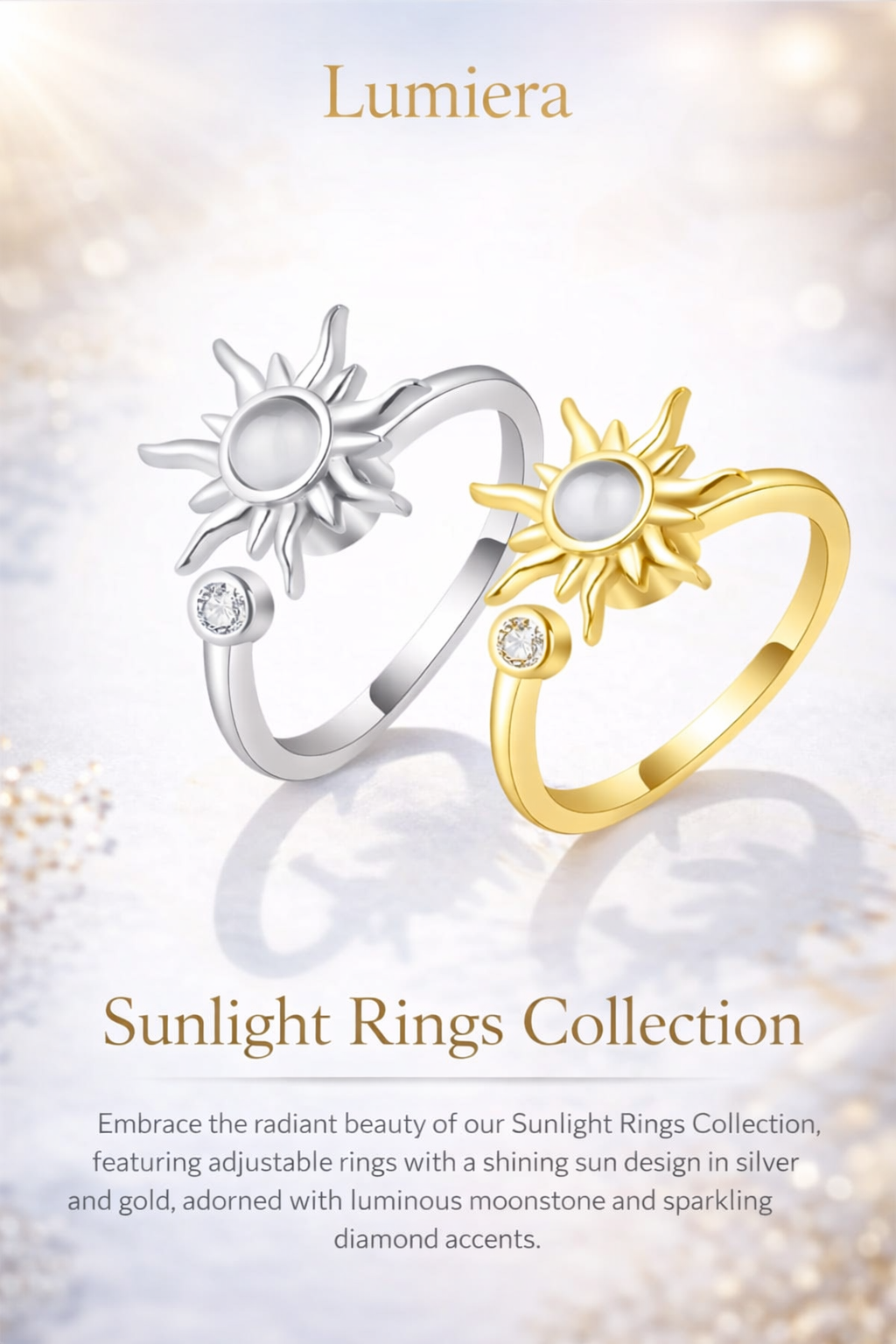 Collection Rayons de Soleil – Bague Ajustable en Argent & Or