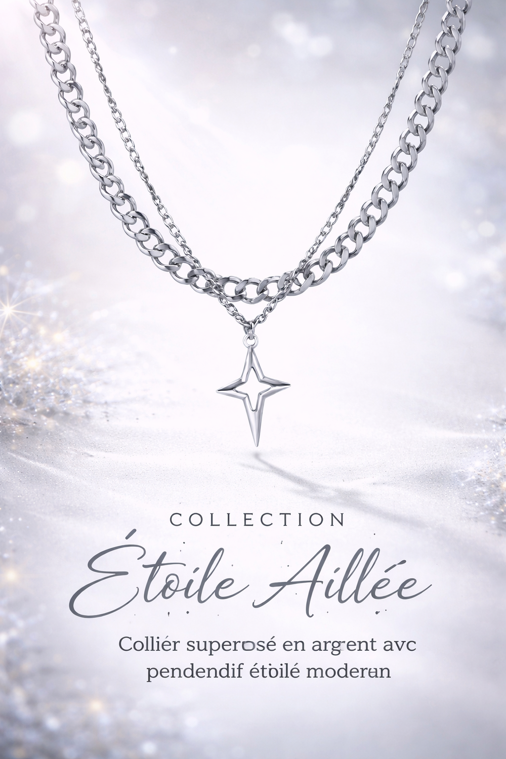 Collier Étoile Aillée – Collection Lumiera | Collier Superposé en Argent Moderne