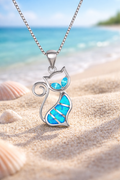 Collier Chat Océan – Bijou Argenté Opale Bleue