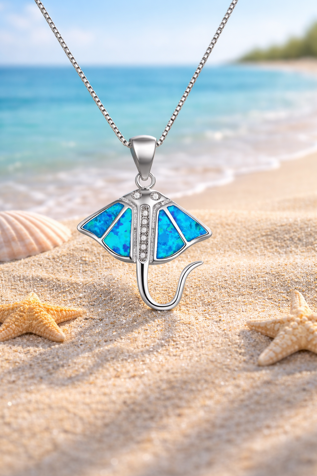 Collier Raie Manta Océan – Bijou Argenté Opale Bleue