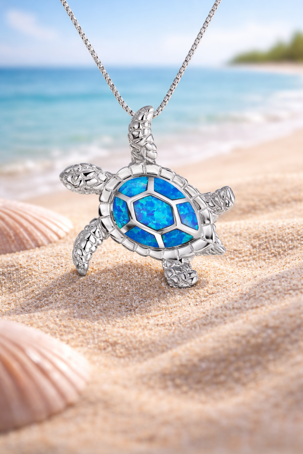 Collier Tortue Océan – Bijou Argenté Opale Bleue
