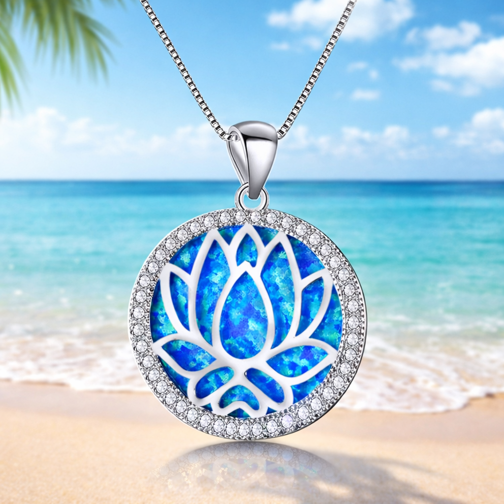 Collier Lotus en Argent & Opale Bleue – Inspiration Océan et Sérénité