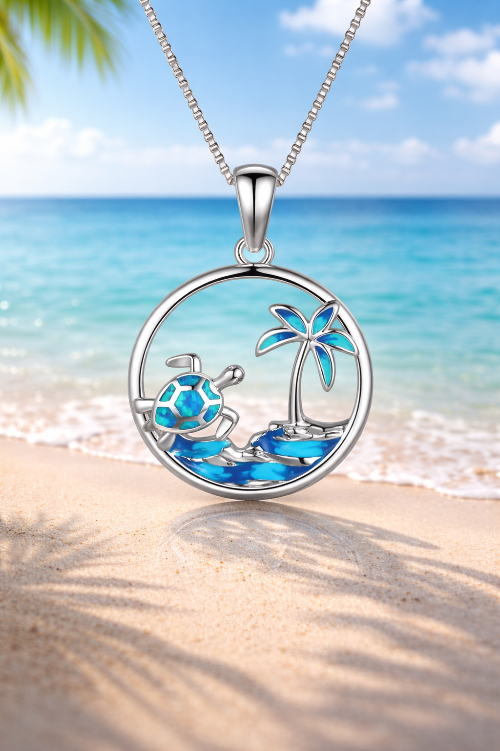 Collier Tortue de Mer en Argent & Opale Bleue – Évasion Tropicale