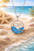 Collier Océan – Dauphins & Vagues Bleues