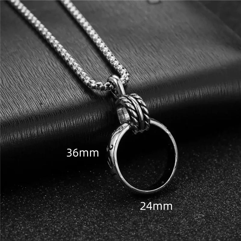 Nouveau pendentif double anneau sculpté collier en acier inoxydable bague rue rétro personnalité fête collier unisexe