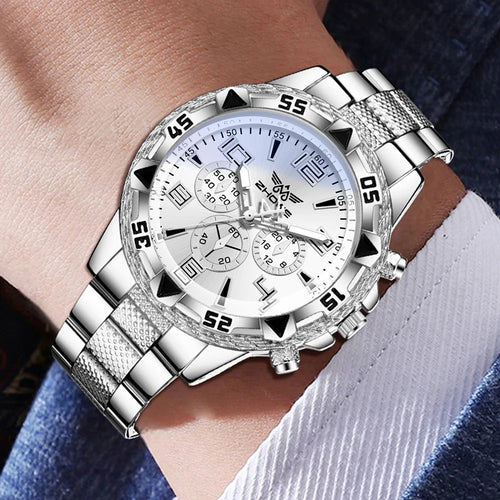 4PCS Argent Hommes Mode Casual Échelle Mixte Cadran Quartz