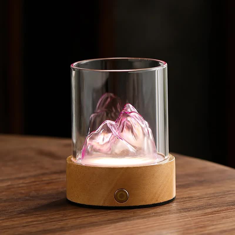 NNEDSZ Pink LED Glass Night Light with Mountain Design, USB Rechargeable-0
