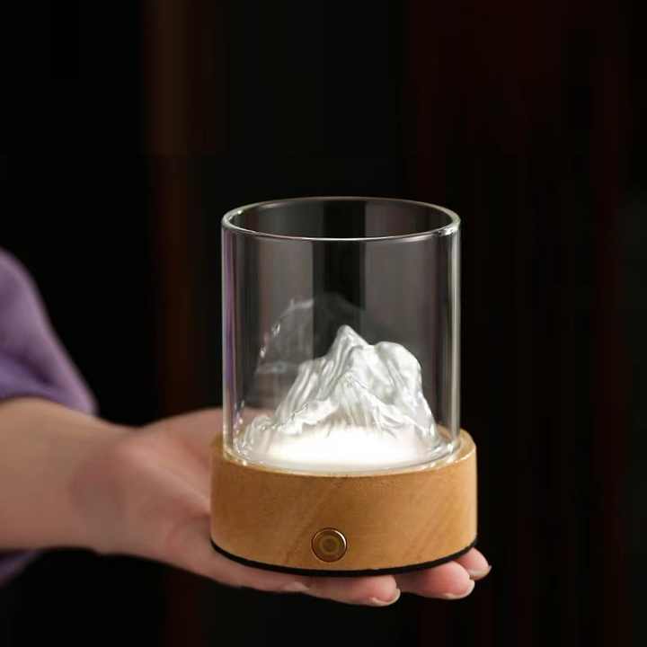 NNEDSZ Pink LED Glass Night Light with Mountain Design, USB Rechargeable-1