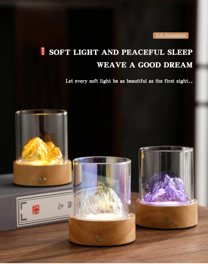 NNEDSZ Pink LED Glass Night Light with Mountain Design, USB Rechargeable-3