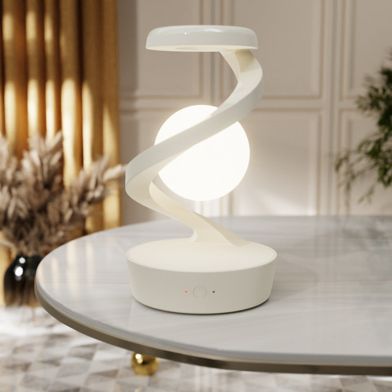 White Modern Levitating LED Desk Lamp - Spiral Design Atmosphere Light-0